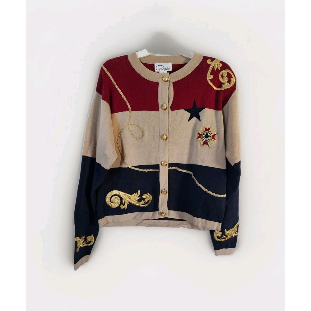 Vintage Pappagallo Embroidered Gold Sequin Cotton Sweater Women's Size Medium